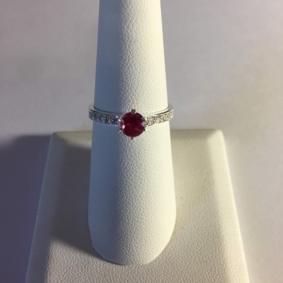 Sterling Silver Red/Clear CZ Stone Eternity Ring - Picture 4 of 6